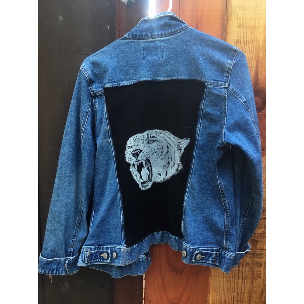 Original art back patch denim punk jacket